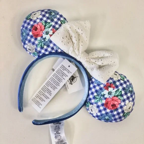 Disney Parks Gingham Cottage Flower Checkered Minnie Mouse Ears Headband - NEW - Picture 1 of 2